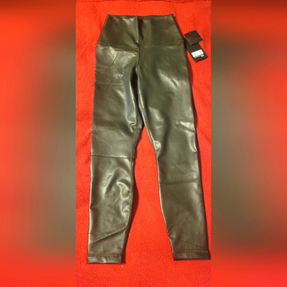 Women's 90 Degree Pull On Black Olive Color Faux Leather Ankle Pant, Size S, NWT